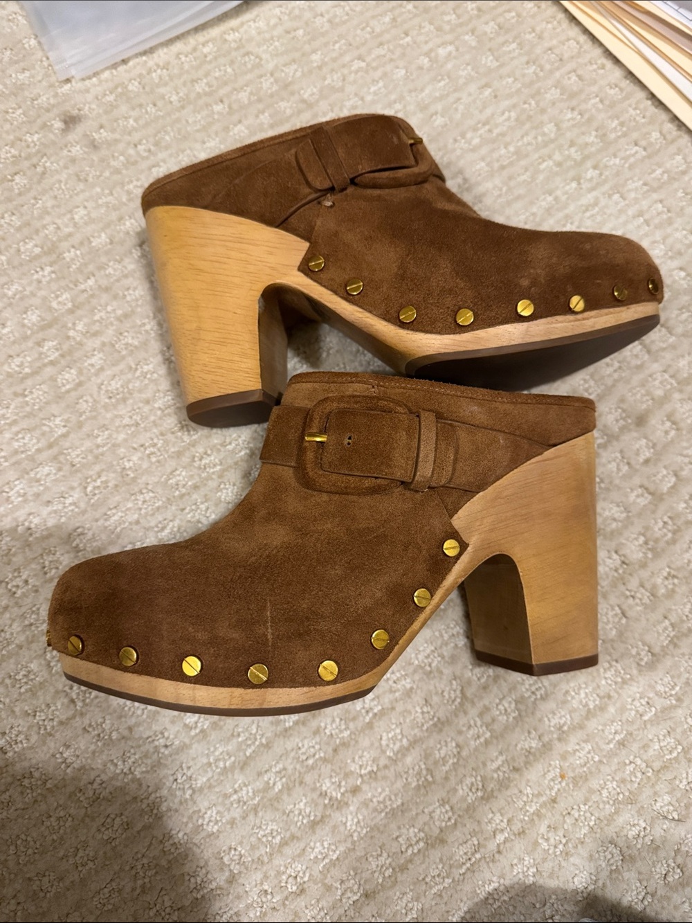 Veronica Beard Brown Suede Studded Clog Mules